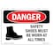 Signmission OSHA Danger, Safety Shoes Must Be Worn All Times, 10in X 7in Rigid Plastic, 10" W, 7" H, Landscape OS-DS-P-710-L-1567 - alternate 1